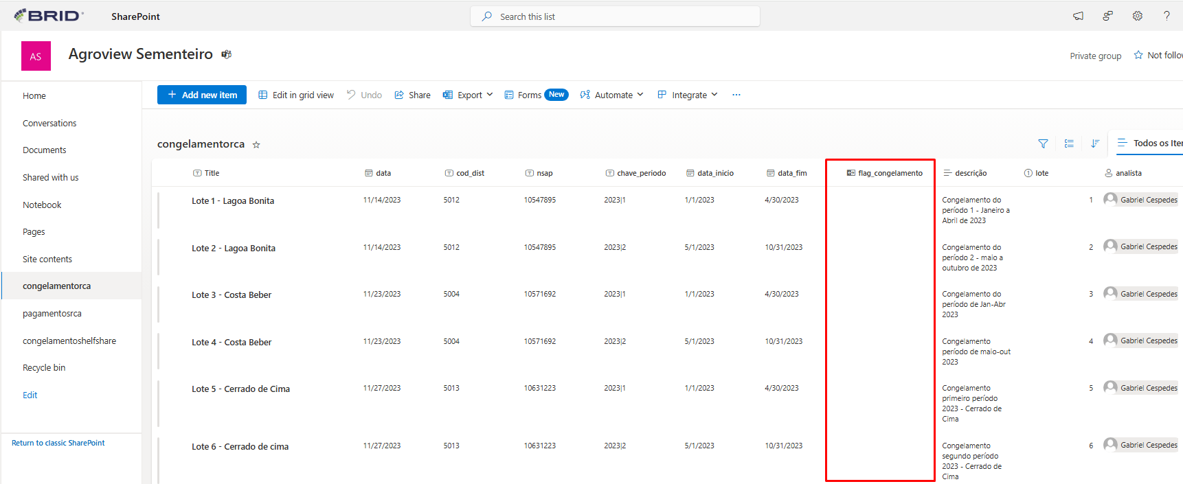 sharepoint lista congelamentorca screenshot