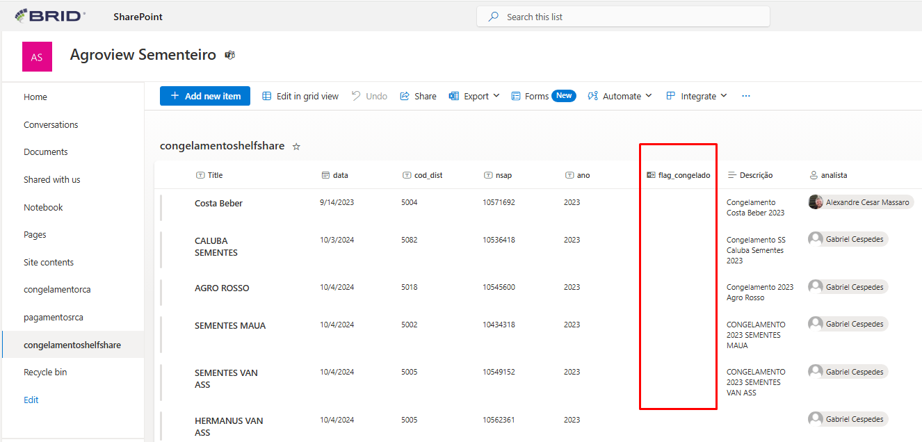 sharepoint lista congelamentoshelfshare screenshot